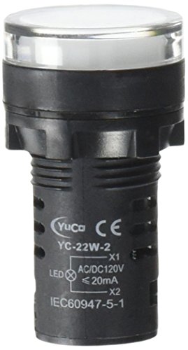(10) YC-22W-2 YuCo CE Listed 22MM Compact Panel Mount Indicator Pilot Light LED White 120V AC