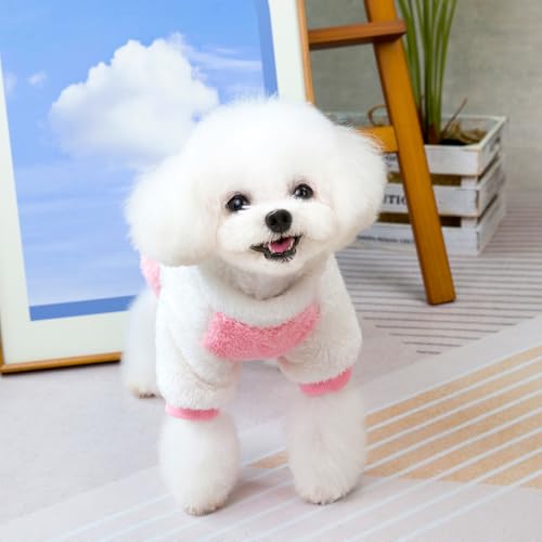 Izefia Dog Sweater Clothes Fleece Woolen Winter Warm Sweat Shirt 4 Legs Jumpsuit Pajamas Cute Yellow Duck Sweater for Small Dog Medium Cat Pink S - Image 4