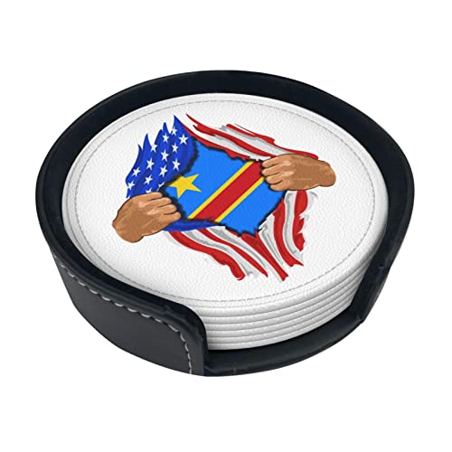 République démocratique du Congo Blood Inside Me Dessous de Verre Rond en Cuir Anti-Taches et Anti-brûlure Protégez Le Bureau 6 pièces 4in