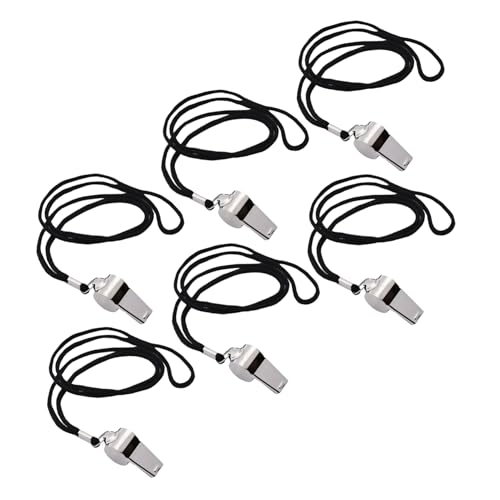 Silbatos metálicos de acero inoxidable con cordón 6 pcs miniatura 1