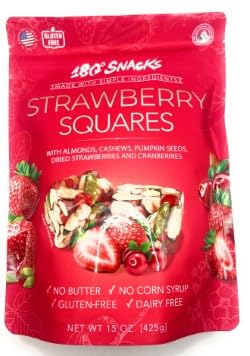 180 Snacks, Strawberry Squares, with Almonds, Cashews, Pumpkin Seeds, Dried Strawberries and Cranberries, 425 g