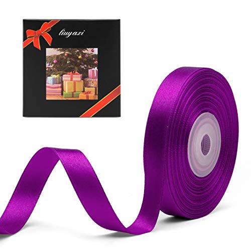 Image of Solid Color Double Faced Purple Satin Ribbon 1 /2 inch X 25 Yards, Ribbons Perfect for Crafts, Wedding Decor, Bow Making, Sewing, Gift Package Wrapping and More