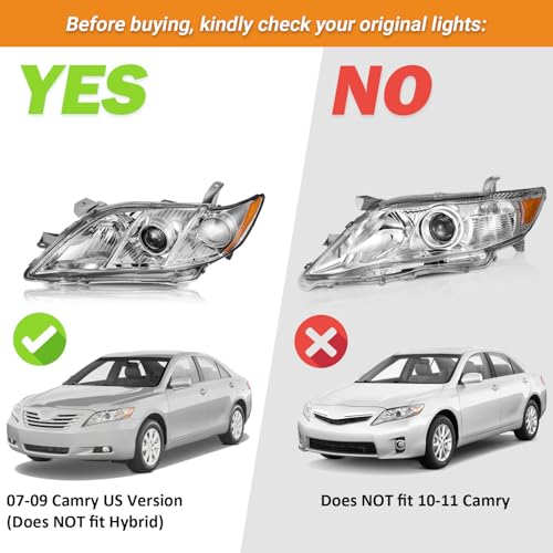 Image of WEELMOTO Anti-Fogging Headlights for 2007-2009 Toyota Camry US Version | 2007 2008 2009 Camry (Exclude Hybird), Chrome Housing Amber Reflector, OEM: 8113006201, 8113006202, 8117006201, 8117006202