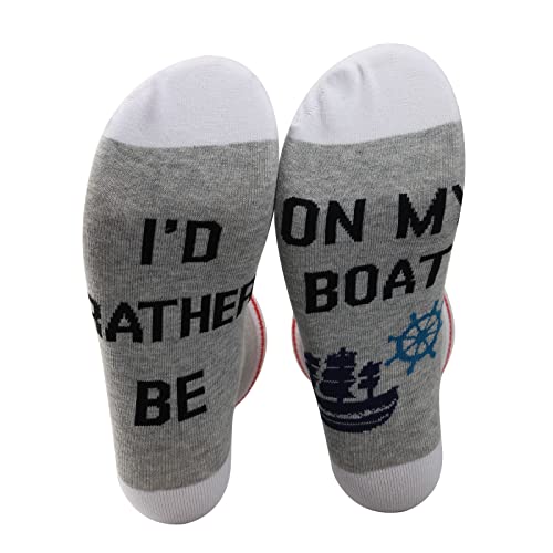 PXTIDY Funny Sailing Socks - Boating Captain Gifts Id Rather Be On My Boat Novelty Boat Captain Socks Cruise Gifts