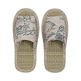 [FASPROJECT] 夏 スリッパ 竹インソール 鳥獣戯画 (メンズ L/ベージュ) 外縫い ルームシューズ 生地 和柄 涼しい 男性 紳士 CXSP-31579-BE