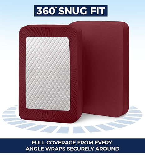 Image of Utopia Bedding Extra Deep Pocket King Fitted Sheet, Fits up to 21 Inch Mattress - Hotel Luxury, Soft, Breathable and Comfy - Shrinkage and Fade Resistant - Easy Care (Burgundy)