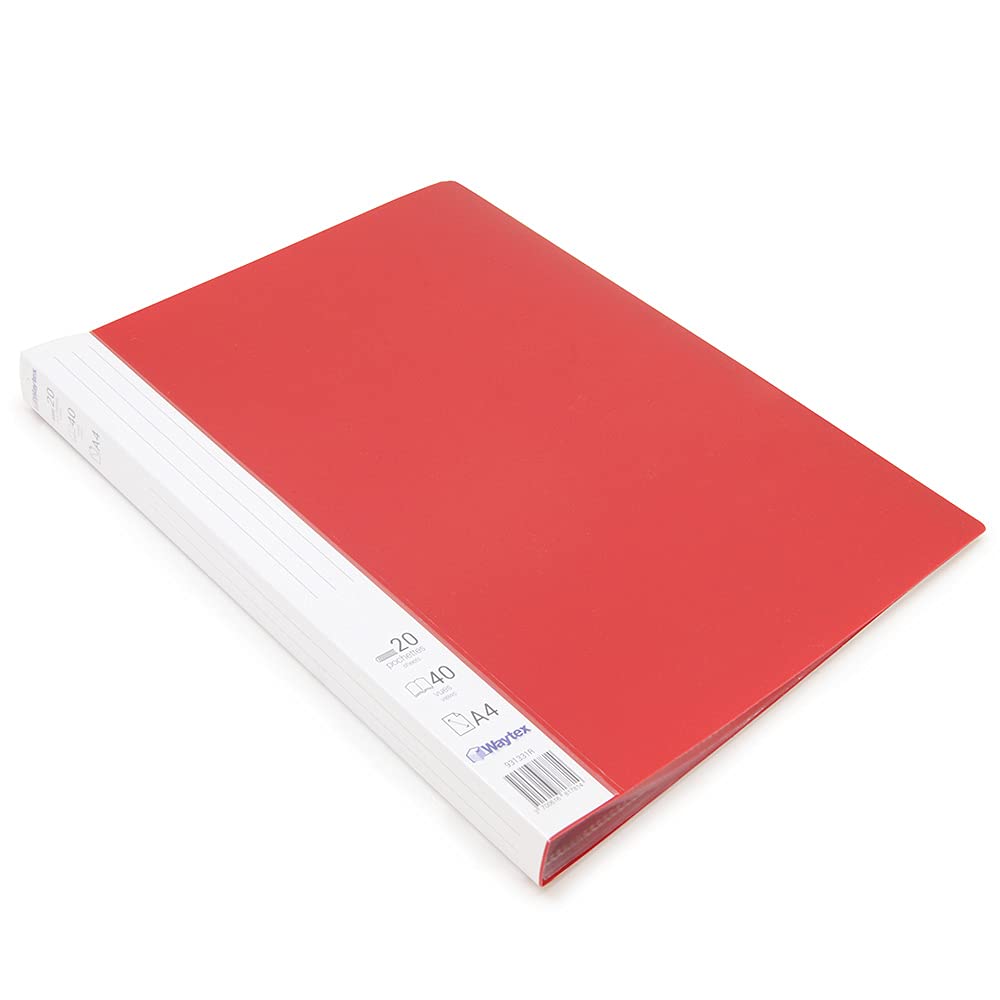 Waytex 931331R Document Protector A4 40 Pockets Premium Polypropylene Opaque Identifiable - 20 Transparent Pockets - Red