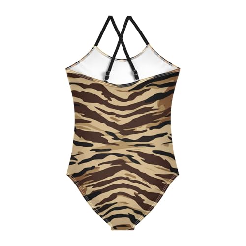 Tiger Stripe Brown Girls One Piece Swimsuit Beach Swimwear 208618472