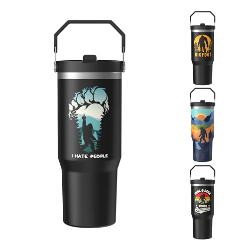 LLZTWOWD Sasquatch Tumbler with Handle Travel Mug Bigfoot Coffee Cup Big Foot Gifts for Men Women Funny Bigfoot Glass Mountain Print (Jungle, 30oz)