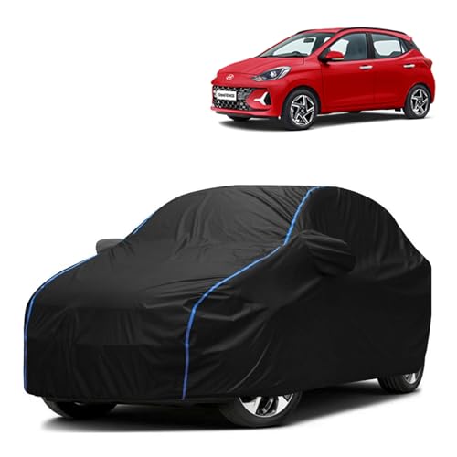 Image of Kerwa Car Body Cover Waterproof Compatible with Grand i10 Nios | Scratch Proof, Anti-Dust, UV Protection | Windproof Buckle Strap | Fitted Bottom Elastic | Side Mirror Pockets-Black
