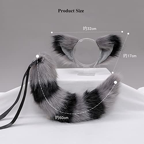 XINCHIA Faux Fur Fox Cat Ears Headband Tail Set Fluffy Wolf Fox Cosplay Costume Hair Hoop Long Tail Kit Animal Dress Up Fancy Dress Hairband Accessories Halloween Role Play Party Costume for Adults - Image 4