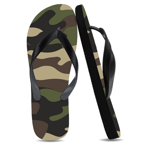 Mens Flip Flops Camouflage Beach Rubber Shower Shoes Anti-Slip Lightweight Basic Thong Sandals Summer Holidays Slippers Comfortable Pool Slides Camo Walking Footwear