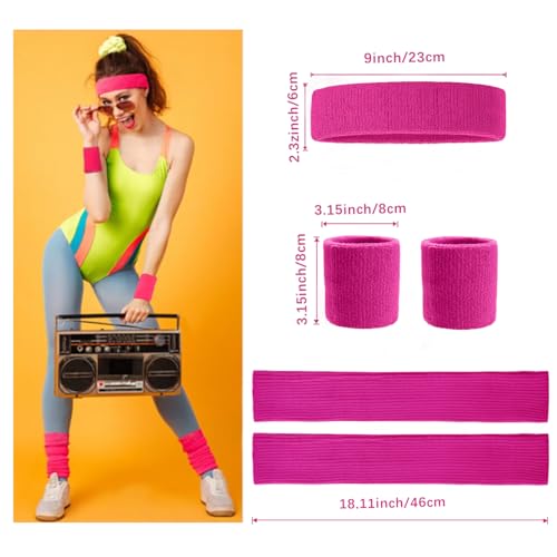Image of v28 Neon Leg Warmers Set for women Headband Sweatbands Wristbands 80s 90s Pink Running Fanny 80's Plus Size Costumes Pack