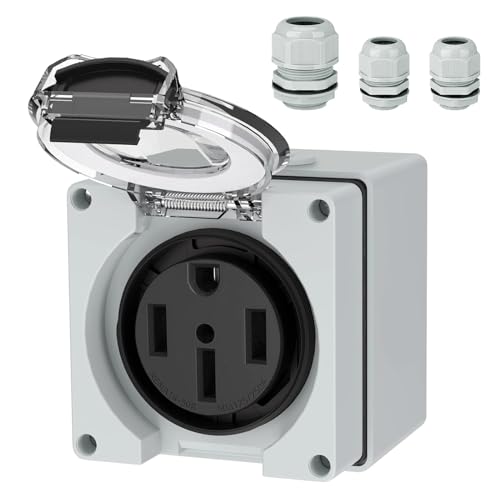 Suplevel 50 Amp RV Outlet Box, NEMA 14-50R 125/250 Volt RV Receptacle, Outdoor Weatherproof, with Waterproof Cable Glands 3 Pcs, for RV Camper Trailer Motorhome Electric Car Generator