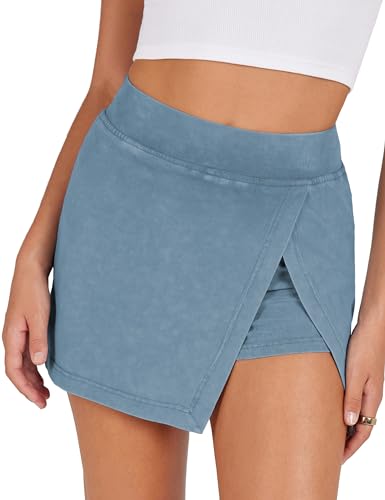 Lianlive Women's Mini Skirt High Waist Casual Split Hem Black Skort Athletic Tennis Bodycon Skirts with Inner Shorts (Blue-S)