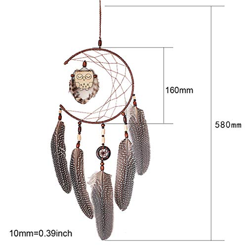 COODIVIE Elegante coruja apanhador de sonhos de penas de coruja, sinos de vento, pingente de bricola