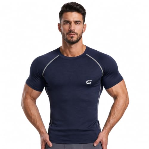 Image of GYMIFIC Men's Compression T-Shirt | Half Sleeve Gym Workout T Shirt for man | Round Neck Quick Dry Stretch Athletic Sports Tee