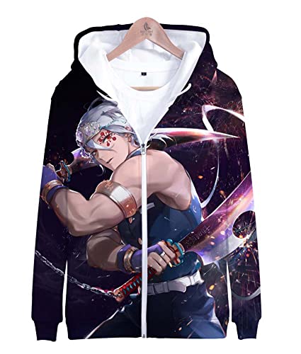 Homme Femme Impression 3D Hoodie Kimetsu no Yaiba Tengen Uzui Veste de survêtement Cardigan Pull à Capuche Fermeture éclair Cosplay Costume Pourpre S (Chest 98cm) Cover