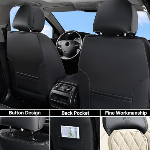 Image of Coverado Car Seat Covers Full Set, Luxury Faux Leather Waterproof Seat Cover, Black and White Car Seat Covers, Car Seat Protector, Automotive Seat Covers Universal Fit for Most Cars, Black&White