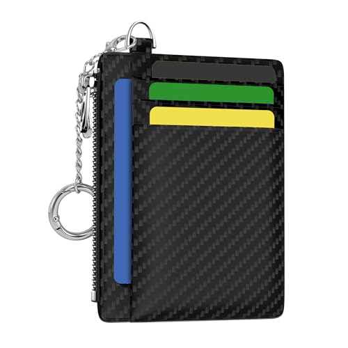 Image of Hancynir Small Minimalist Wallet Men Credit Card Holder, Slim RFID Blocking Keychain Card Wallets, Cute Mini Front Pocket PU Leather Thin Travel Zipper Coin Cash Wallet Organizer for Mens Gifts