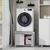 Laundry Pedestal for Washer and Dryer, 24" Universal Washing Machine Stand with Adjustable Feet 4 Panel Corner, Fit Anti-Vibration Design with Telescopic Laundry Basket Shelf, 700 LBS Capacity, White