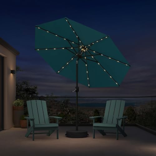 PURPLE LEAF LED Patio Market Umbrella 9' with Base Outdoor, Turquoise Blue
