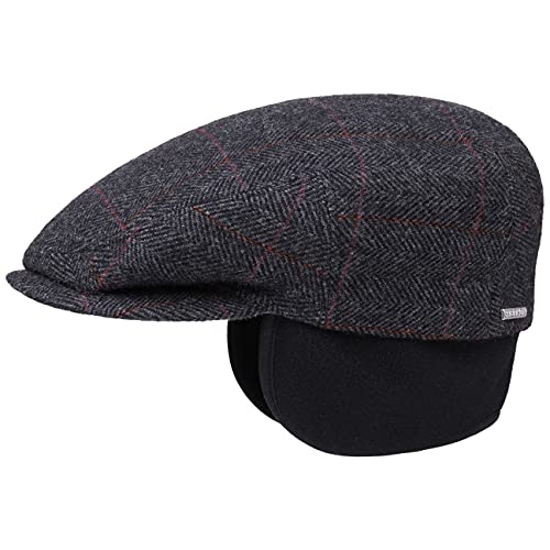 Stetson Kent Schirmmütze Karodesign Ohrenklappen Made in EU Herren Herbst Winter anthrazit 57 cm – Ansicht 1
