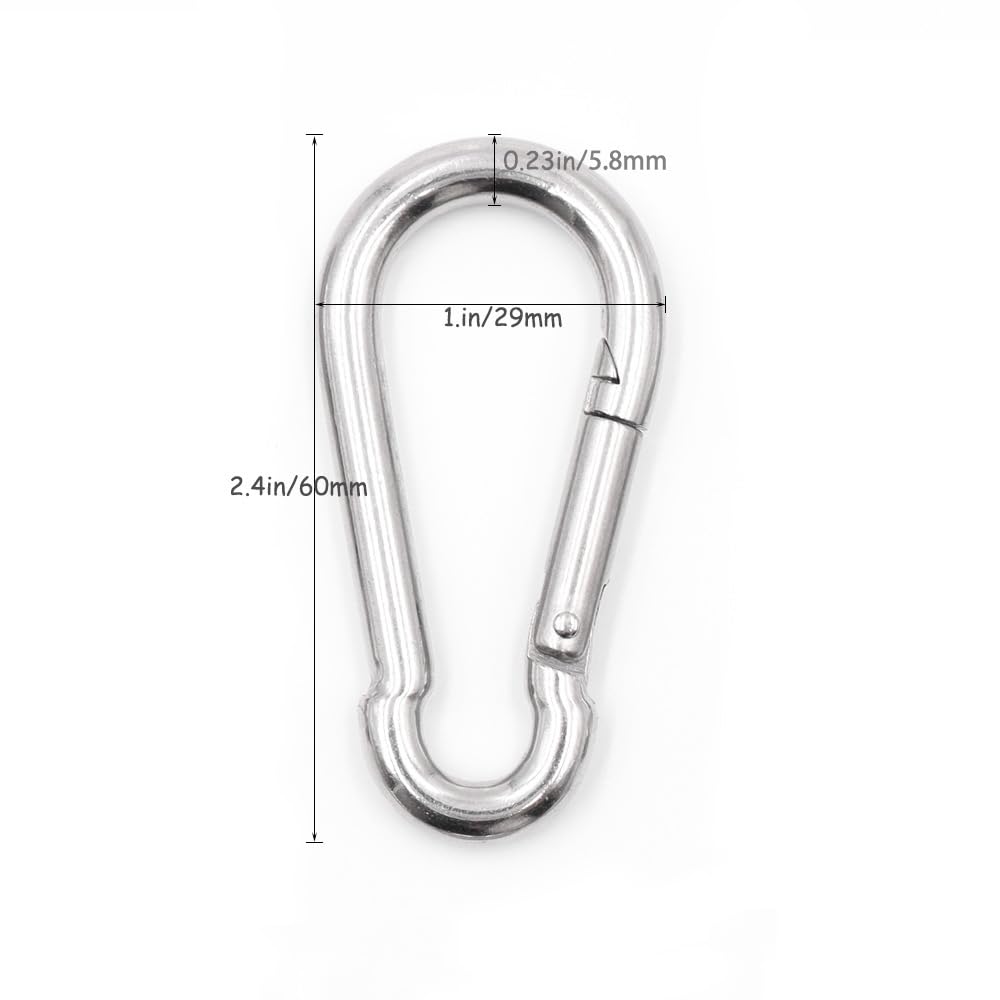 6 Pezzi Moschettoni Acciaio Inossidabile 304,Moschettone Portachiavi,Forma D Moschettone,Portachiavi Piccolo, Moschettoni Zaino Trekking,per Campeggio/Trekking/Zaino-Capacità di Carico Fino a 70 kg-M6