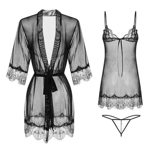 EOYVAIL Babydoll, Camicie da notte e Négligé,2pcs donne lingerie vedere attraverso seducente camisole