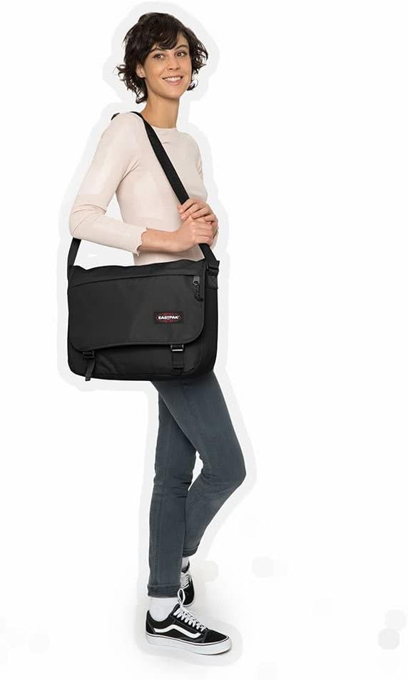 EASTPAK Delegate + – 20L Weatherproof Shoulder Bag with 17" Laptop Sleeve, Trolley Strap, Reflective Details, Adjustable Padded Strap, Black - Image 2