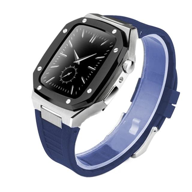 Boîtier Métal Apple Watch Series 8 et 7 Bracelet Silicone SCHIK Style Horlogerie