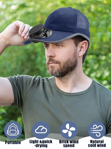 Image of Yaomiao 2 Pcs Solar Baseball Cap with Fan Unisex Sun Protection USB Charging Fan Mesh Hat for Summer Outdoor