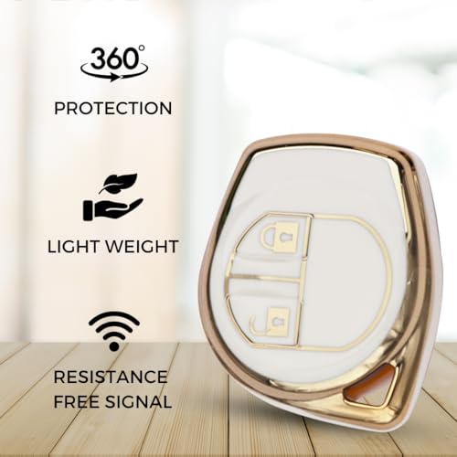 Image of KEYCEPT Gold Line TPU Key Cover Compatible with Suzuki Swift, Dzire, Ertiga, Baleno, Celerio, Ritz, Brezza, Scross, Fronx, Ciaz, Jimny, S Presso 2 Button Remote Key with Keychain. (Keychain 1, White)