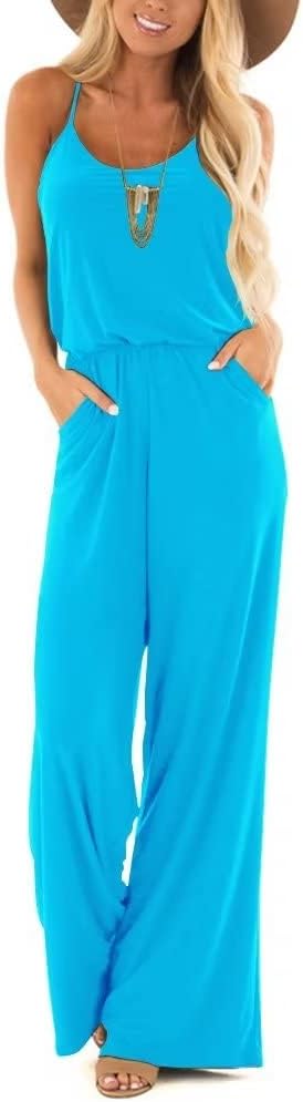 Lacozy Womens Casual Loose Sleeveless Spaghetti Strap Wide Leg Pants Jumpsuit Rompers