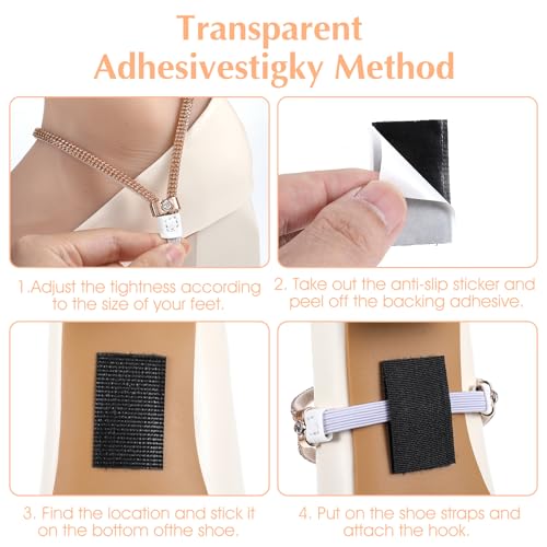 Ptwola 4 Pairs High Heels Shoe Straps Elastic Holding Heels Ankle Belt Band Detachable Rhinestone Straps Adjustable Replacement Shoelace for Girls Women Sandals Slippers Anti-Loose - Thumbnail 7