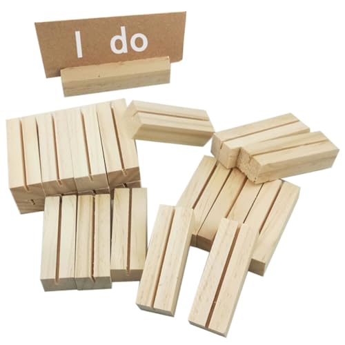 LALAFINA 20PCS Wooden Photo Stand Holder Handmade Memo Holder for Business Office Weddings Events Unique Design for Displaying Photos Cards Menus