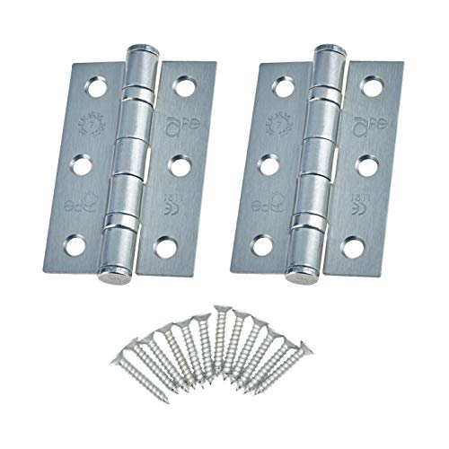 Door Hinges 3 76mm Ball Bearing 1 Pair Pack [2 Hinges & Screws] Satin Chrome