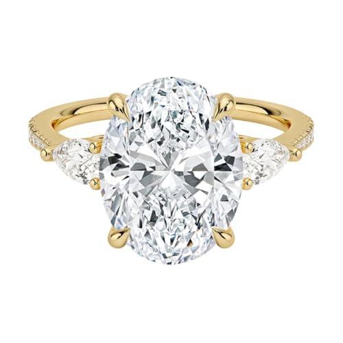 4 CT Oval Cut Lab Grown Diamond Three Stone Accented Engagement Ring