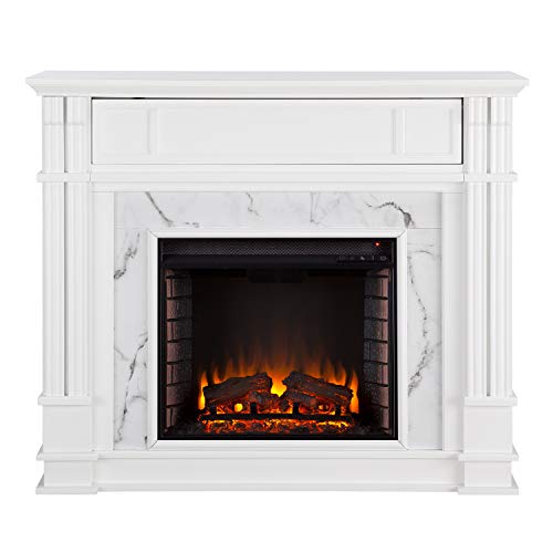 Sei Furniture Highgate Faux Cararra Marble Electric Media Fireplace, White. #TOP2