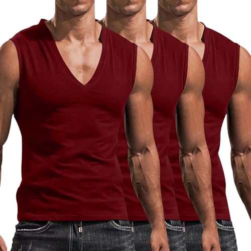 Débardeur sans manches homme col en V t-shirt d'entraînement décontracté XL rouge