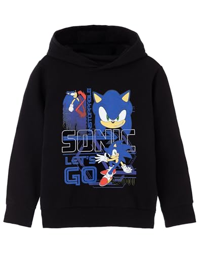 Sonic The Hedgehog Boys Hoodie | Kids Gaming Let's Go Fashion Graphic Hooded Sweatshirt | Cosy Black Apparel Hoody for Gamers | Game Movie Merchandise Gift for Children