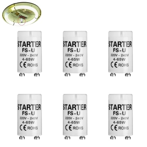 Gruvox 6PCS Fluorescent Light Starter 4-65w/220-240V for T8/T12 Tubes, Suitable for LED Strip and Fluorescent Lamps (Energy Class G)