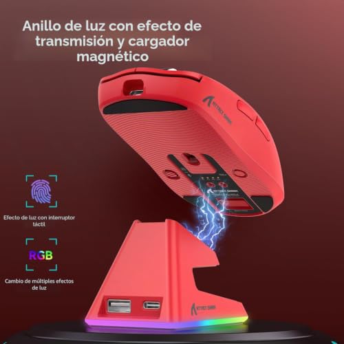 Ratón ATTACK SHARK X6 con base de carga magnética rojo para PC 4
