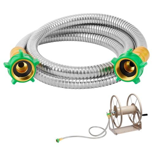 5ft Short Garden Hose with Double Female Connectors - Metal Leakproof Leader Hose for Hose Reel Heavy Duty 304 Stainless Steel Flexible Hose for Outdoor Garden Watering Car Pet Cleaning