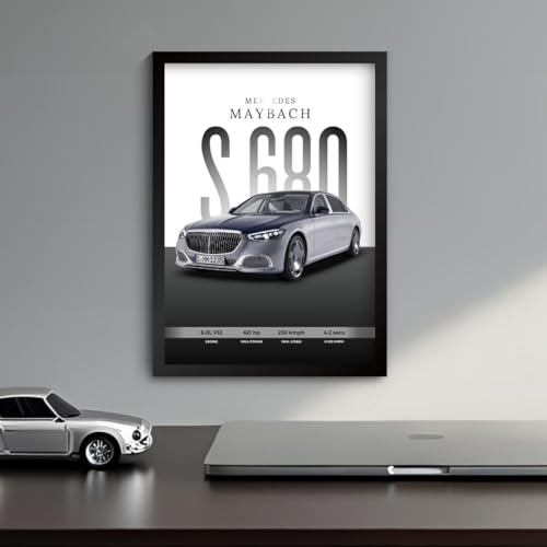 Image of Mercedes Maybach Poster | Framed Maybach S680 A4 Sized (31 x 23 cm) | Mercedes Car Poster for Wall, Gift for Boys, S Class Posters Frames | Car Posters for Wall, Bedroom, Hostel, Study Room,Desk (F 043)
