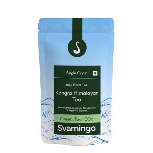 Kangra Green Tea 100g - Pure Kangra Tea Himachal, Loose Green Tea, Single Region, High Grown, Antioxidants Rich, Woody Aroma, Best for Weight Loss & Heart Health, 50+ Cups | SVAMINGO