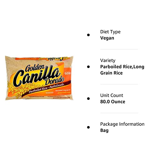 Goya Golden Canilla Long Grain Enriched Parboiled Rice, 5 lb, Dorado Parbolizado de Grano Extra Largo