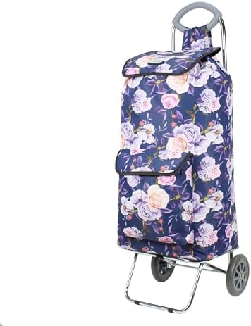 Hoppa Large 2-Wheel Shopping Trolley – Foldable Grocery Cart With 40L Capacity, Floral Print