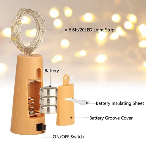 Image of One94Store 20 LED Wine Bottle Cork Copper Wire String Lights - 2M Battery Operated Warm White, Pack of 10 for Romantic Decor, Valentine Day Gift