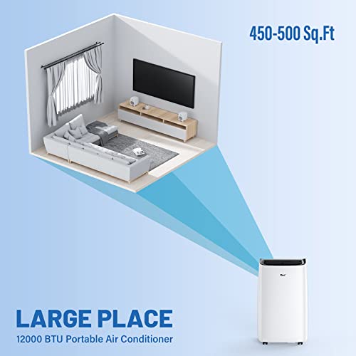 Portable Air Conditioners, 12000 Btu(Ashrae) /8150 Btu (Sacc) Quiet Ac Unit, Built-In Dehumidifier And Fan Modes, Mobile App, Cools Up To 450 Sq. Ft, White #TOP3